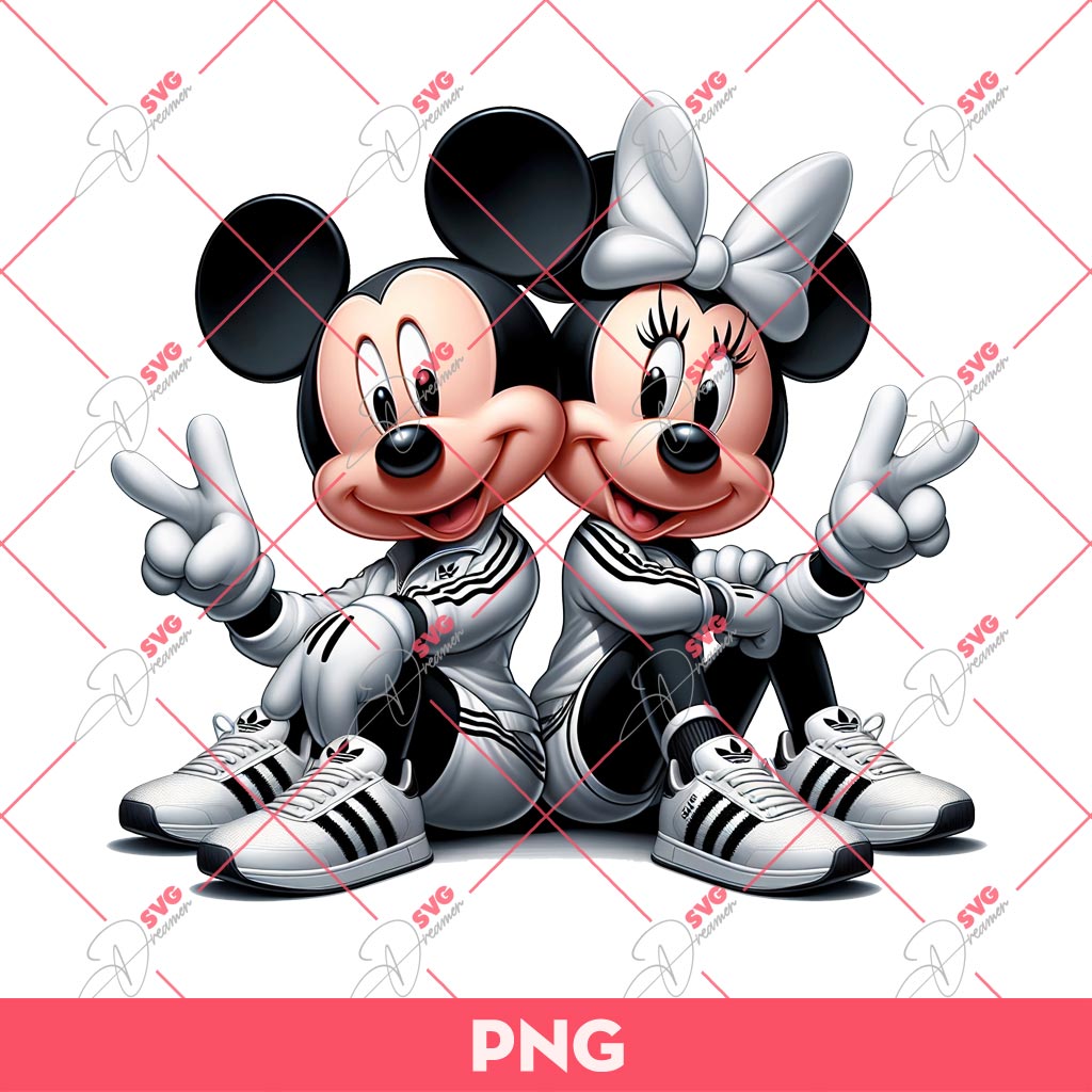 Mickey And Minnie Wearing Adidas Outfits PNG, Mickey Minnie Adidas Sport PNG