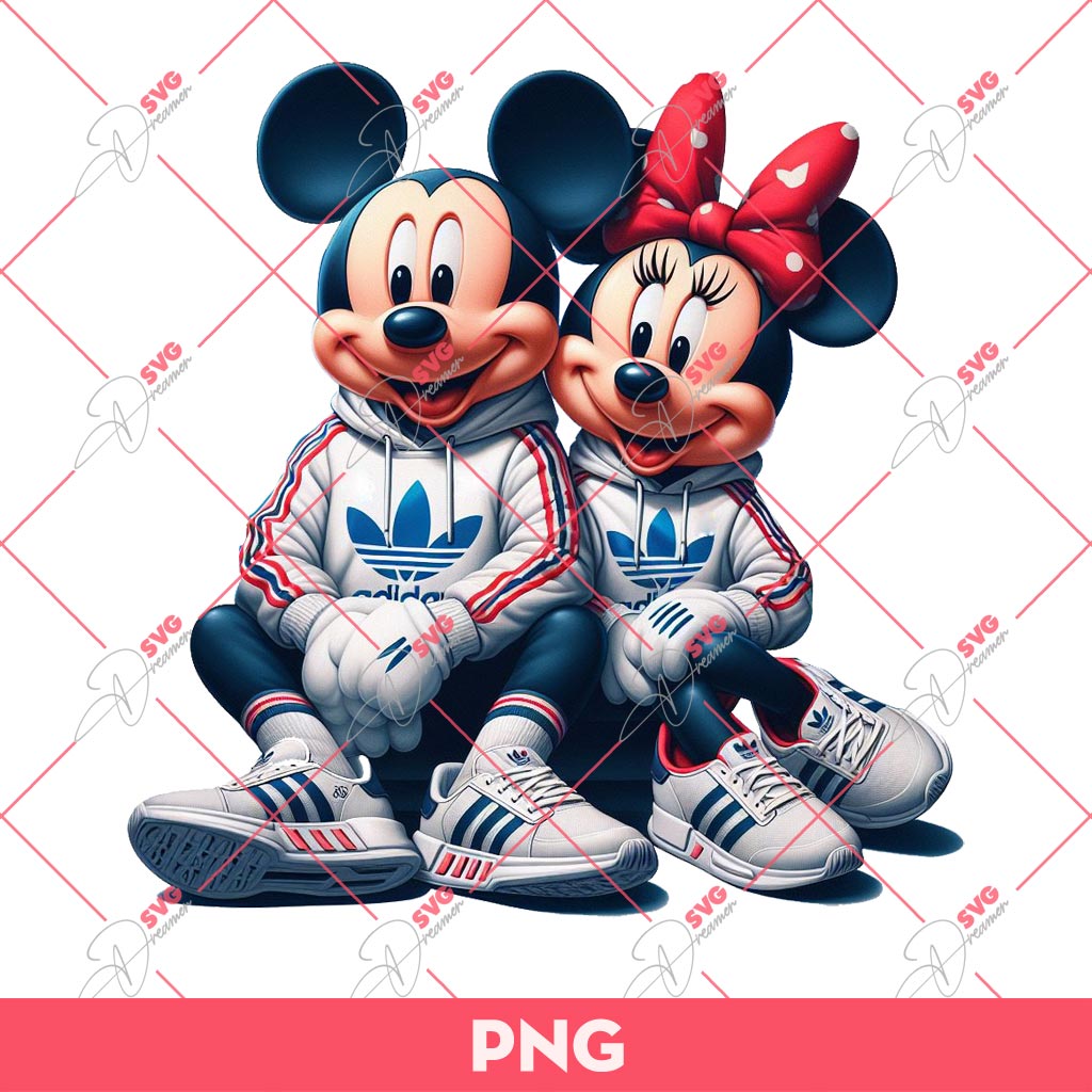 Mickey And Minnie Wearing Adidas Outfits PNG, Disney Mouse Sport Outfits Adidas PNG