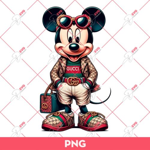 Mickey Gucci PNG, Mickey Mouse Wearing Gucci Fashion PNG