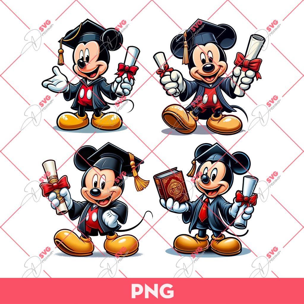 Mickey Mouse Graduation 2024 PNG, Disney Characters Senior PNG Bundle