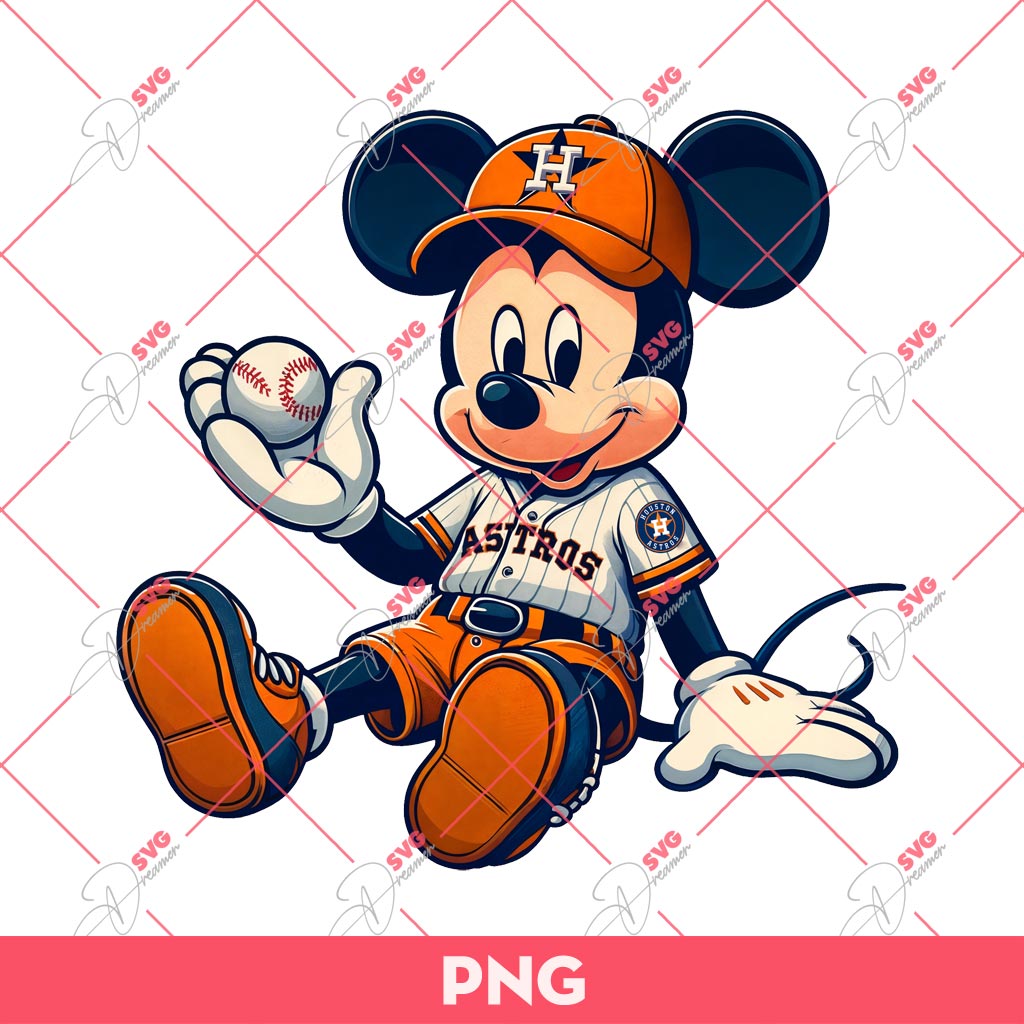 Mickey Mouse Houston Astros Baseball PNG, Disney Mouse Astros PNG