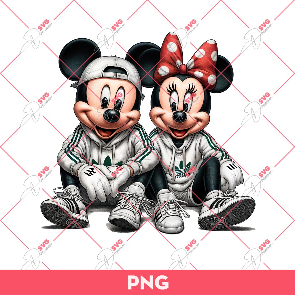 Minnie And Mickey Wearing Adidas Fashion PNG, Disney Mouse Sport Outfits PNG