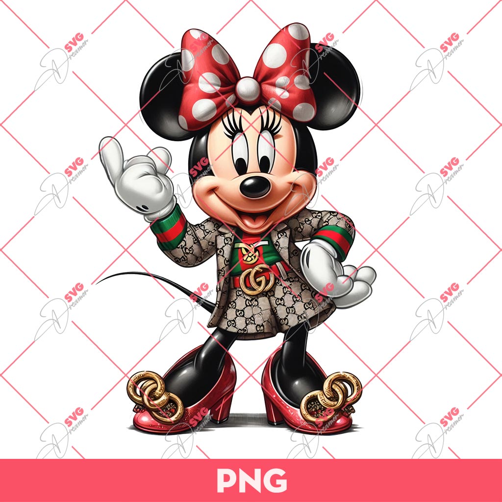 Minnie Gucci Fashion PNG, Minnie Mouse Wearing Gucci Outfits PNG