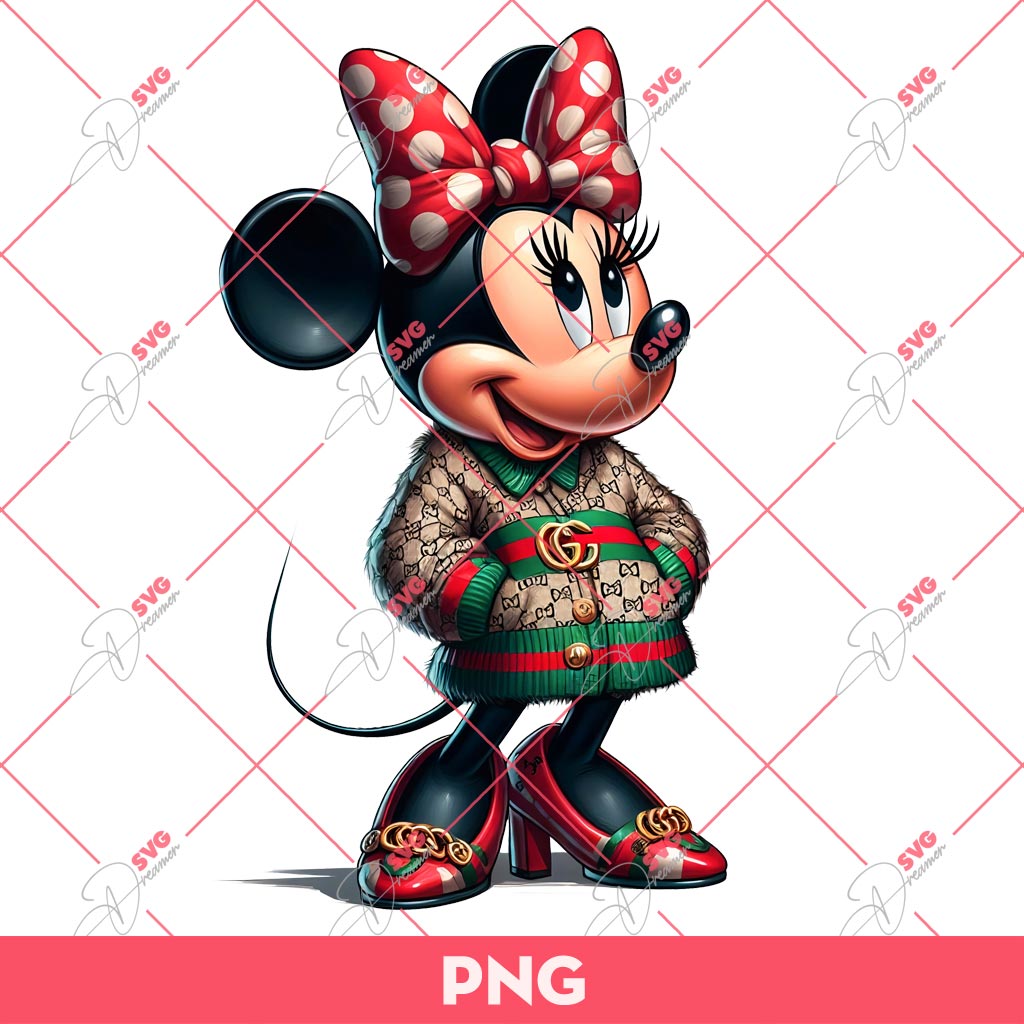 Minnie Gucci PNG, Disney Mouse Wearing Gucci Outfits PNG, Minnie Mouse Gucci Fashion PNG