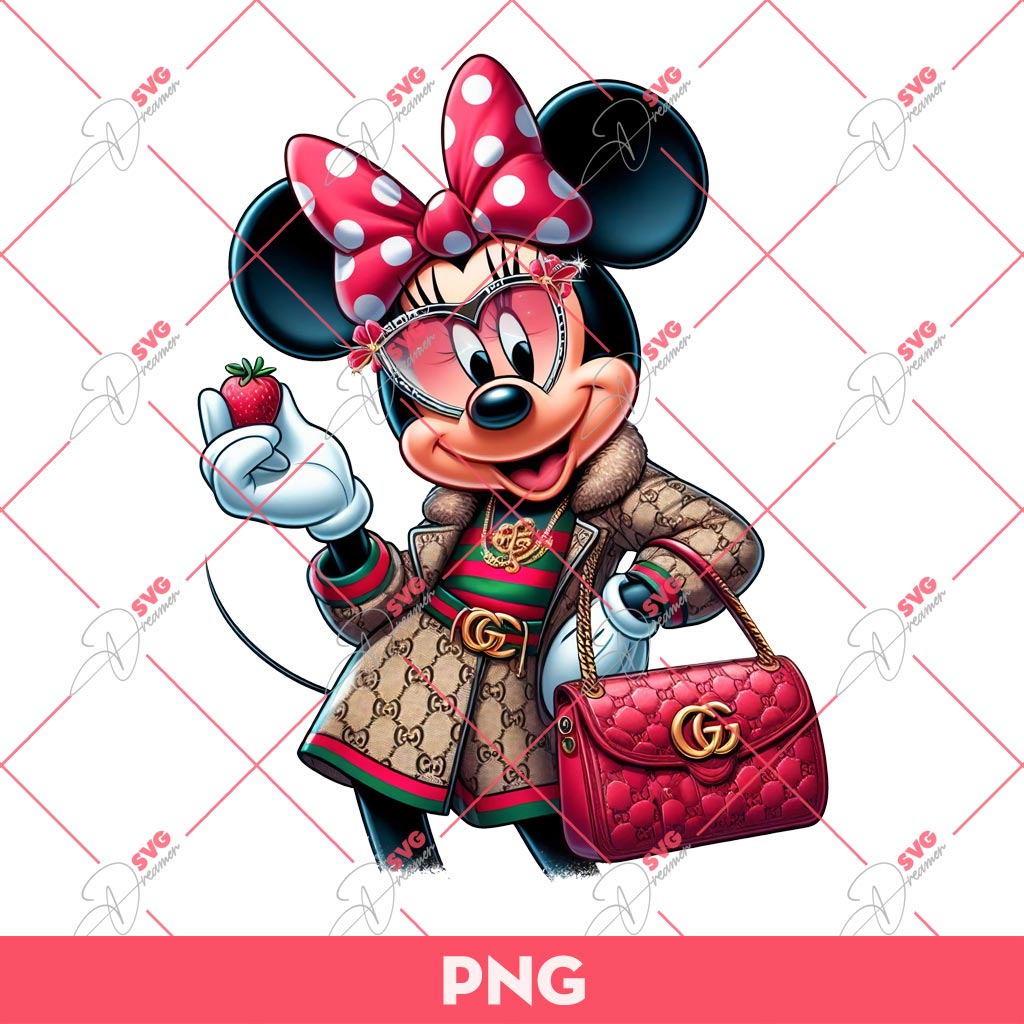 Minnie Mouse Gucci PNG, Disney Minnie Wearing Gucci Fashion PNG