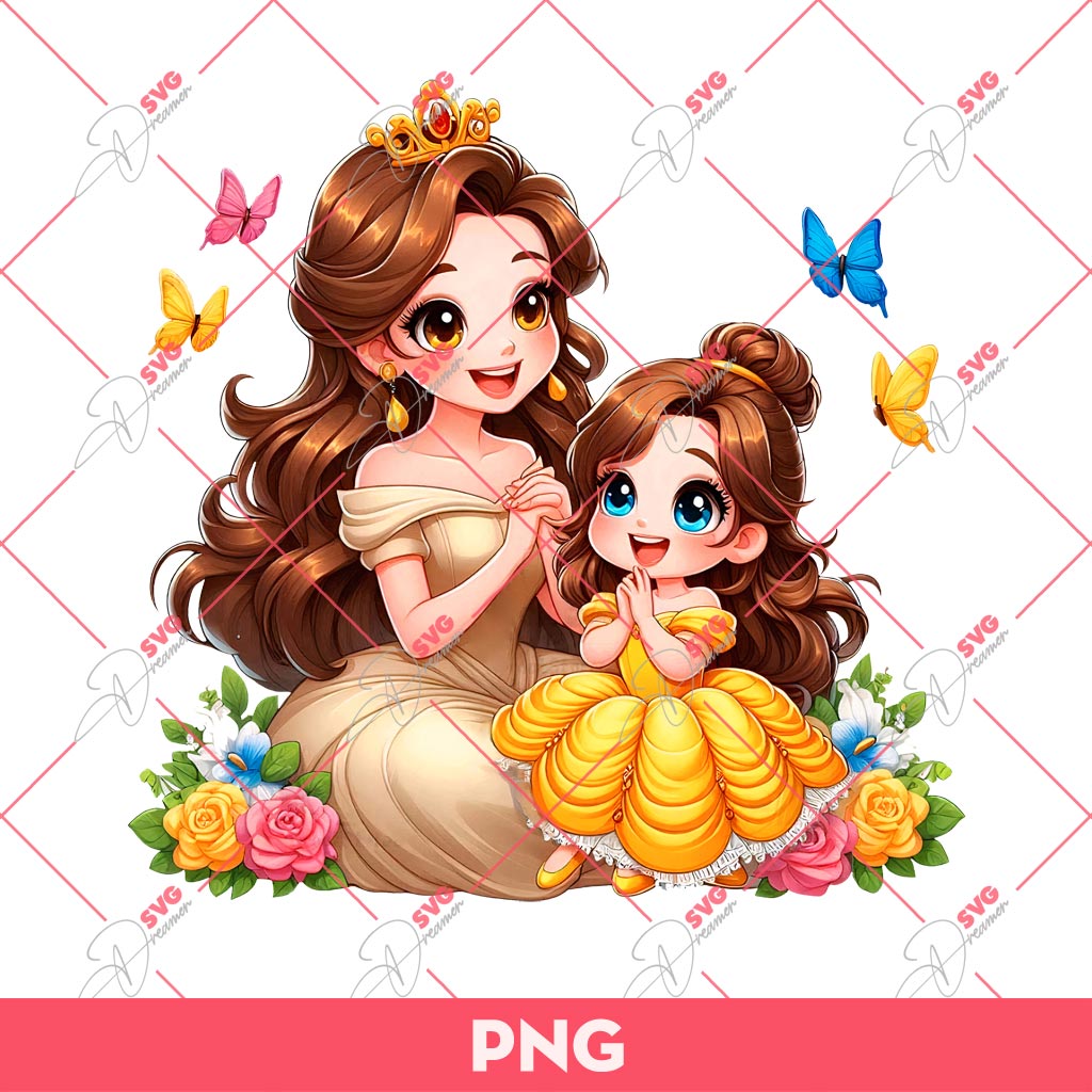 Mom And Daughter Belle Princess PNG, Disney Princess PNG, Mothers Day PNG