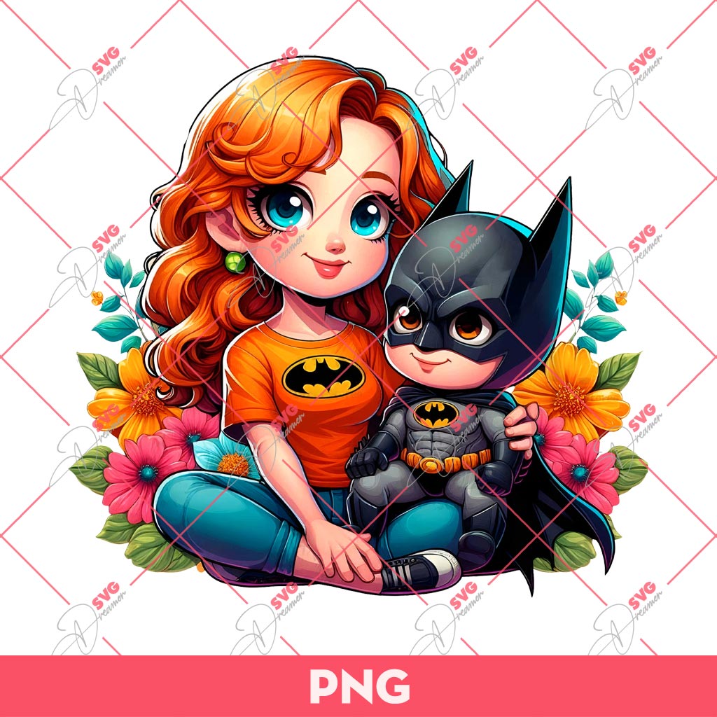 Mom And Son Batman Superhero PNG, Mothers Day PNG