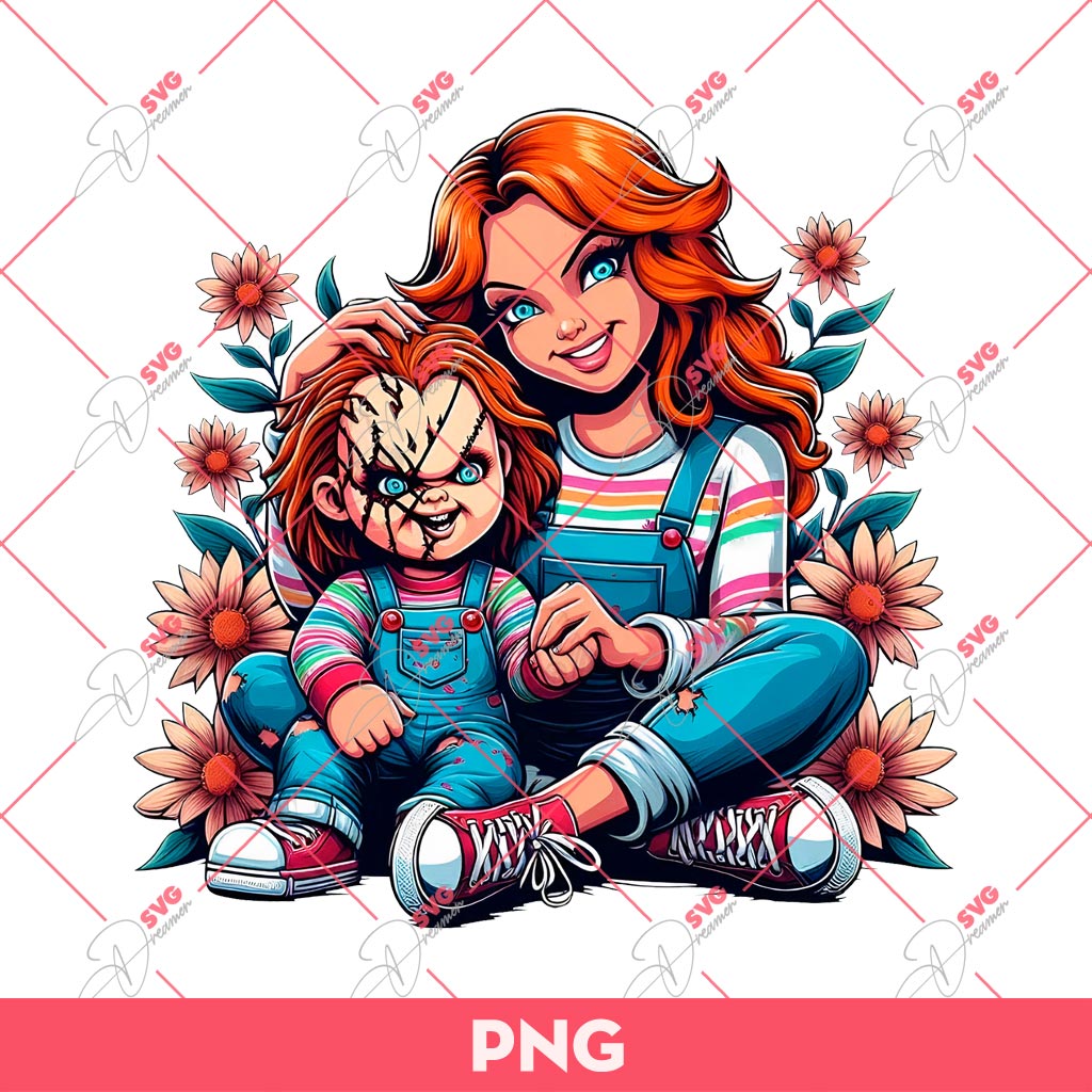 Mom And Son Chucky Doll PNG, Mom And Boy Horror Movie Characters PNG, Mothers Day PNG