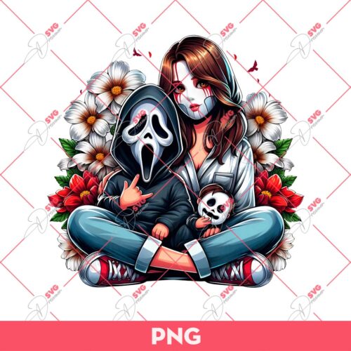Mom And Son Ghostface PNG, Mom And Boy Horror Movie Characters PNG, Mothers Day PNG