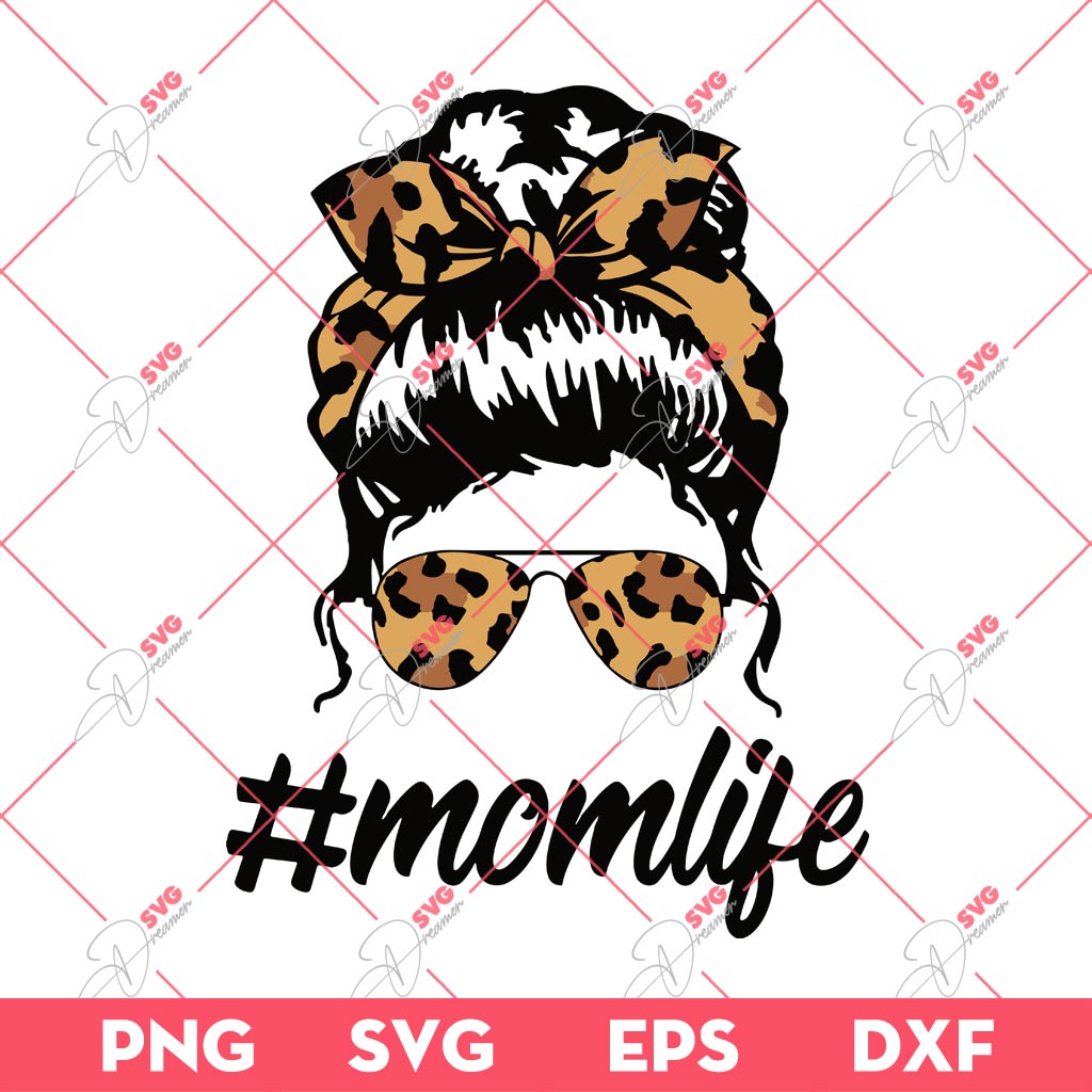Mom Life SVG PNG, Leopard Messy Bun Hair Mom Life SVG PNG, Mothers Day SVG PNG