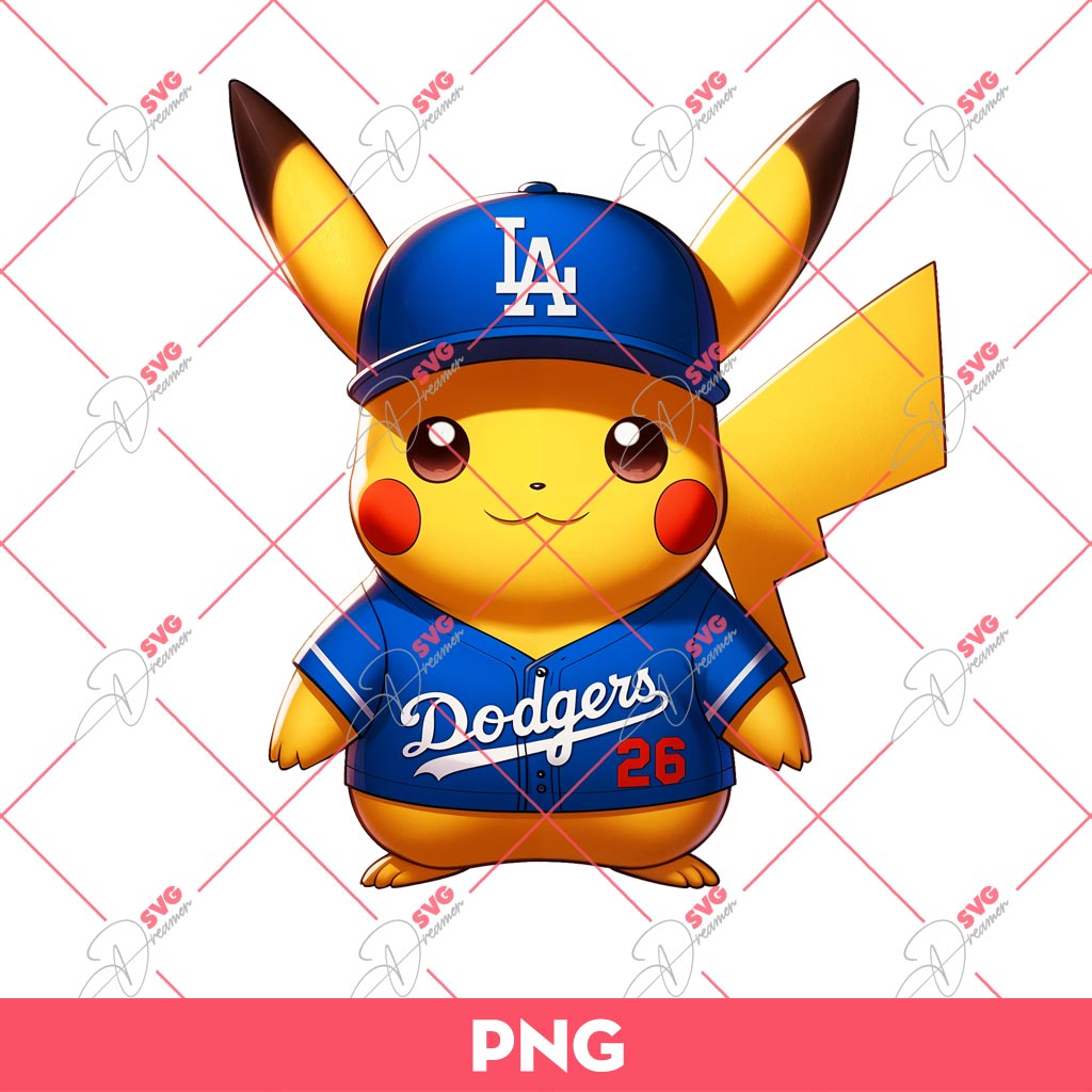 Pikachu Dodgers Fan PNG, Pokemon Pikachu Los Angeles Dodgers Baseball PNG