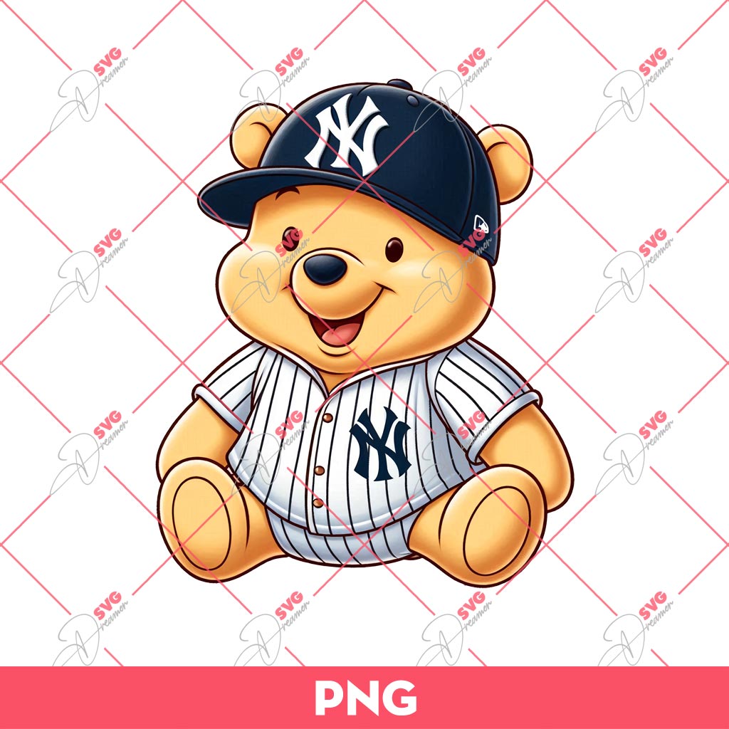 Pooh Bear NY Yankees PNG, Winnie The Pooh Yankees MLB Baseball PNG