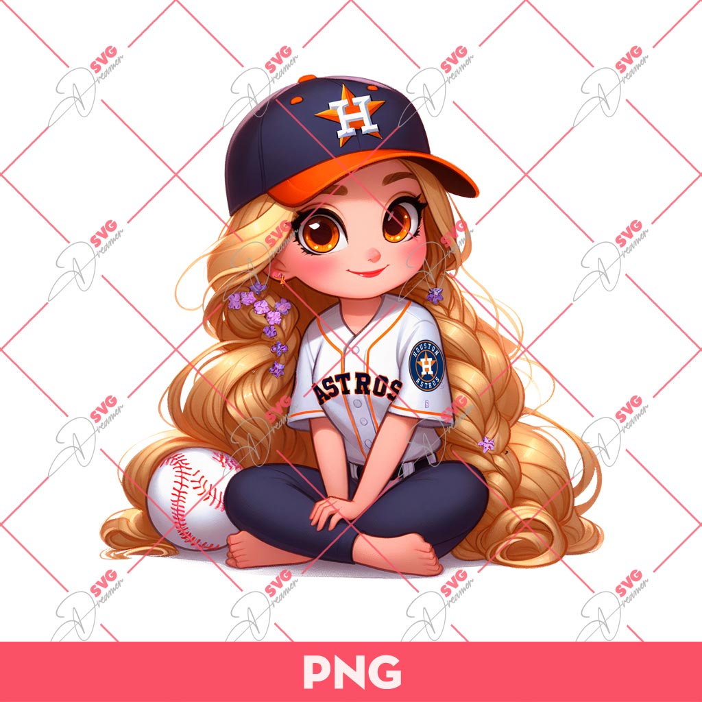 Rapunzel Princess Houston Astros PNG, Rapunzel Baseball PNG, Disney Princess Fan Astros MLB PNG