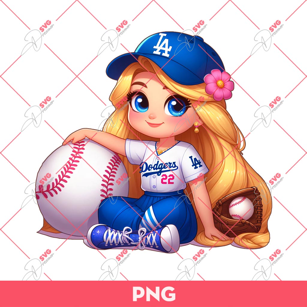 Rapunzel Princess Los Angeles Dodgers PNG, Disney Rapunzel Dodgers Baseball PNG