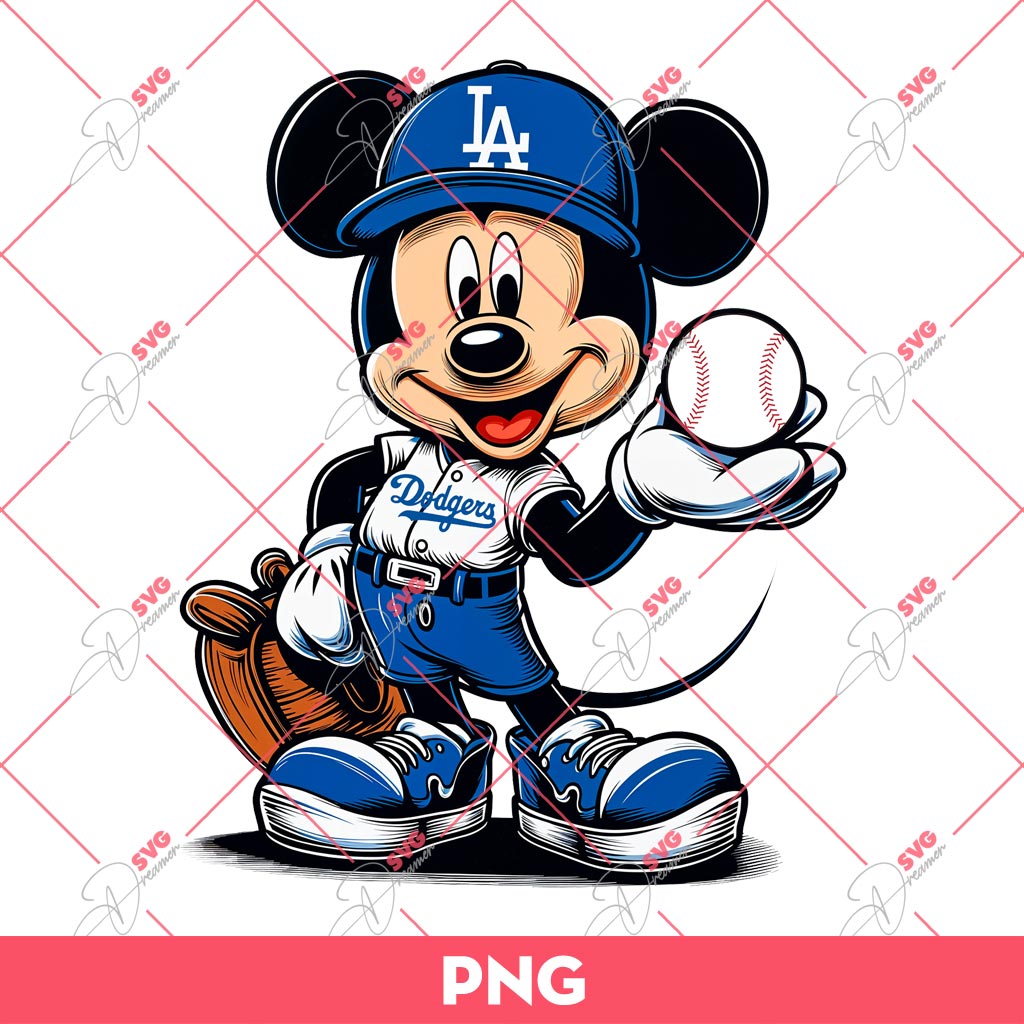 Retro Mickey Mouse Los Angeles Dodgers PNG, Mickey Baseball PNG, Mickey Dodgers PNG
