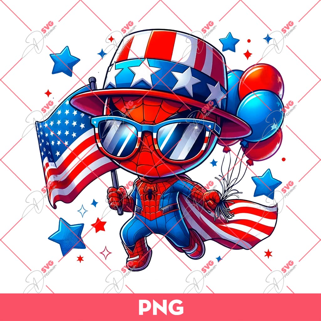 Spiderman 04th Of July PNG, Superhero Independence PNG