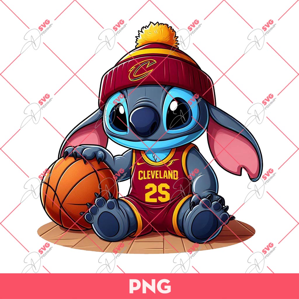 Stitch Cleveland Cavaliers PNG, Stitch Basketball PNG, Stitch NBA Cleveland Cavaliers Basketball PNG