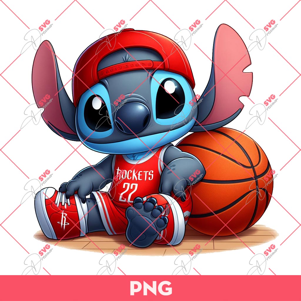 Stitch Houston Rockets PNG, Stitch Basketball PNG, Stitch NBA Rockets PNG