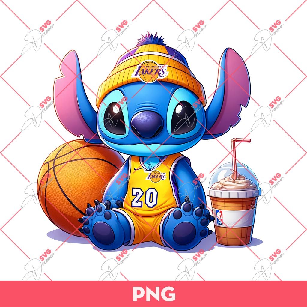 Stitch Lakers PNG, Stitch NBA Los Angeles Lakers PNG, Stitch Basketball PNG