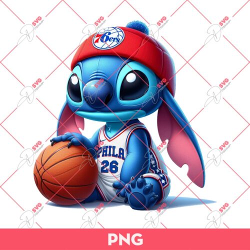 Stitch Philadelphia 76ers PNG, Stitch NBA 76ers PNG, Stitch Basketball PNG