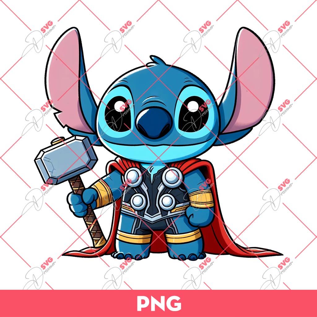 Stitch Thor Superhero PNG, Stitch Avengers PNG