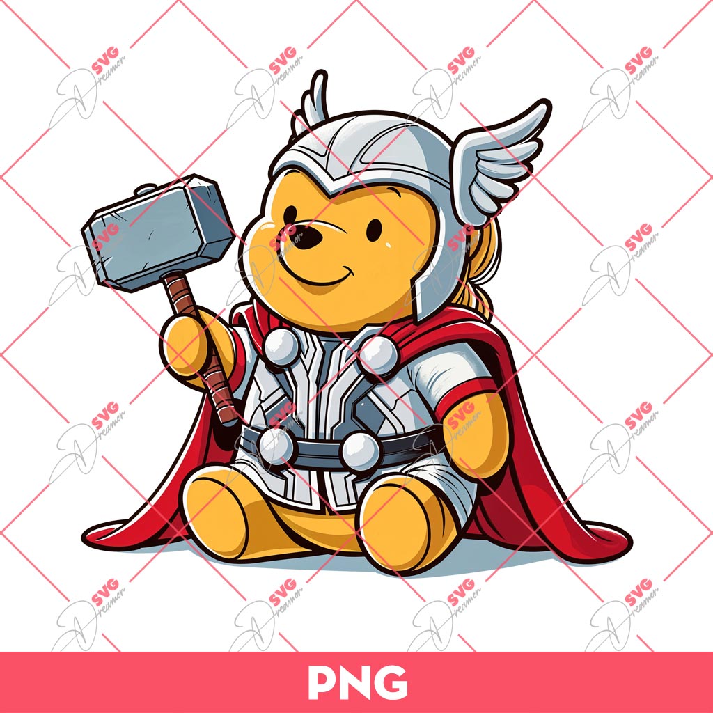 Thor Winnie The Pooh PNG, Pooh Thor Avengers Superhero PNG