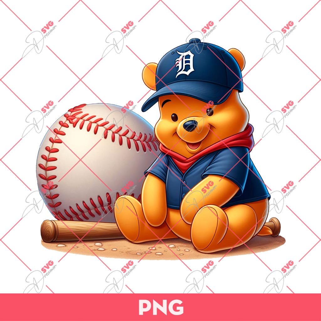 Winnie The Pooh Baseball Fan Detroit Tigers PNG, Pooh Bear Baseball PNG, Pooh Bear Detroit Tigers PNG