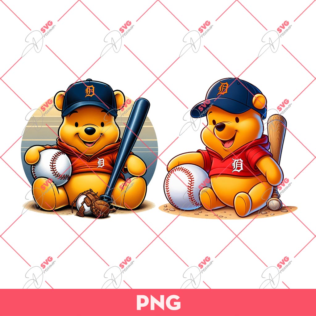 Winnie The Pooh Baseball PNG, Winnie The Pooh Detroit Tigers PNG