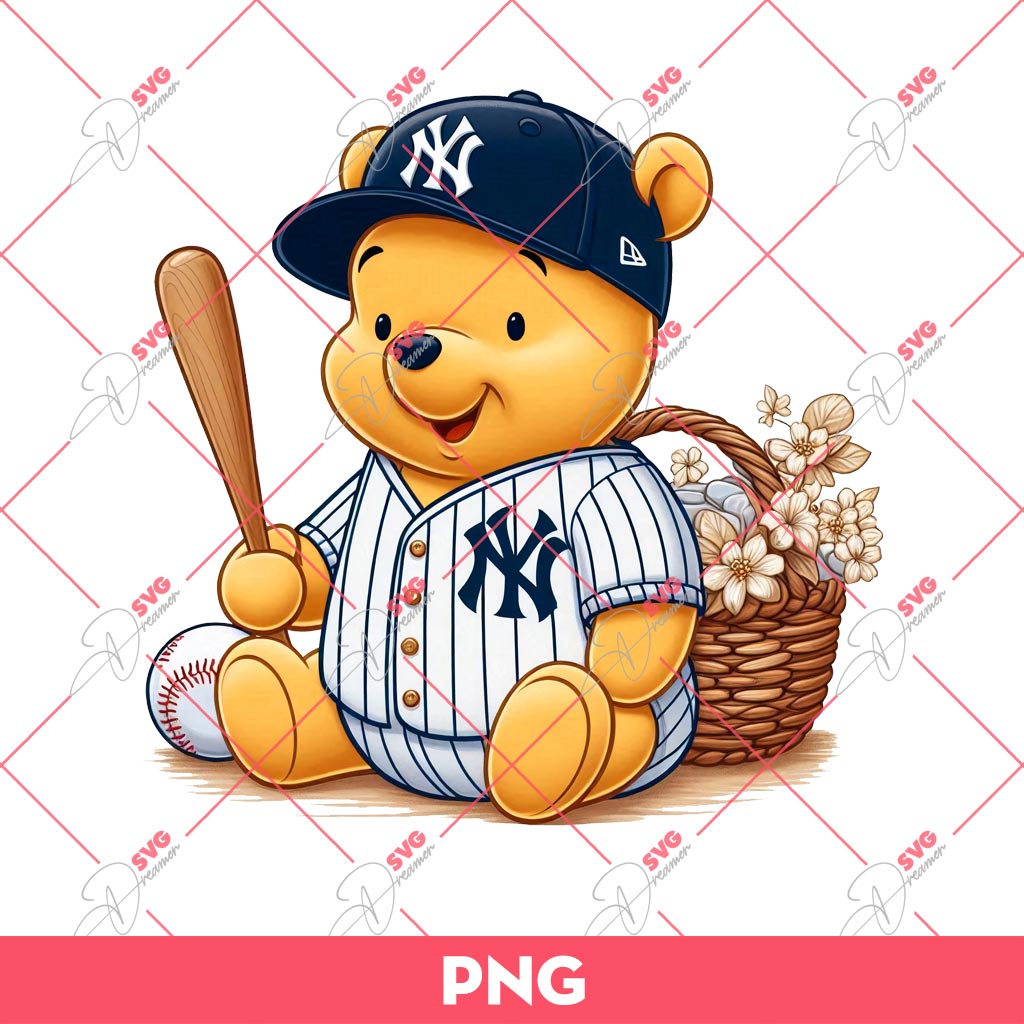 Winnie The Pooh New York Yankees MLB Baseball PNG, Pooh Bear Yankees PNG