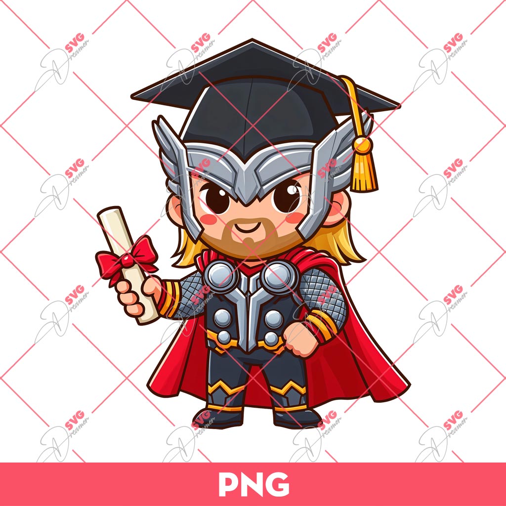 Cute Chibi Thor Avengers Graduation 2024 PNG, Superhero Graduation PNG