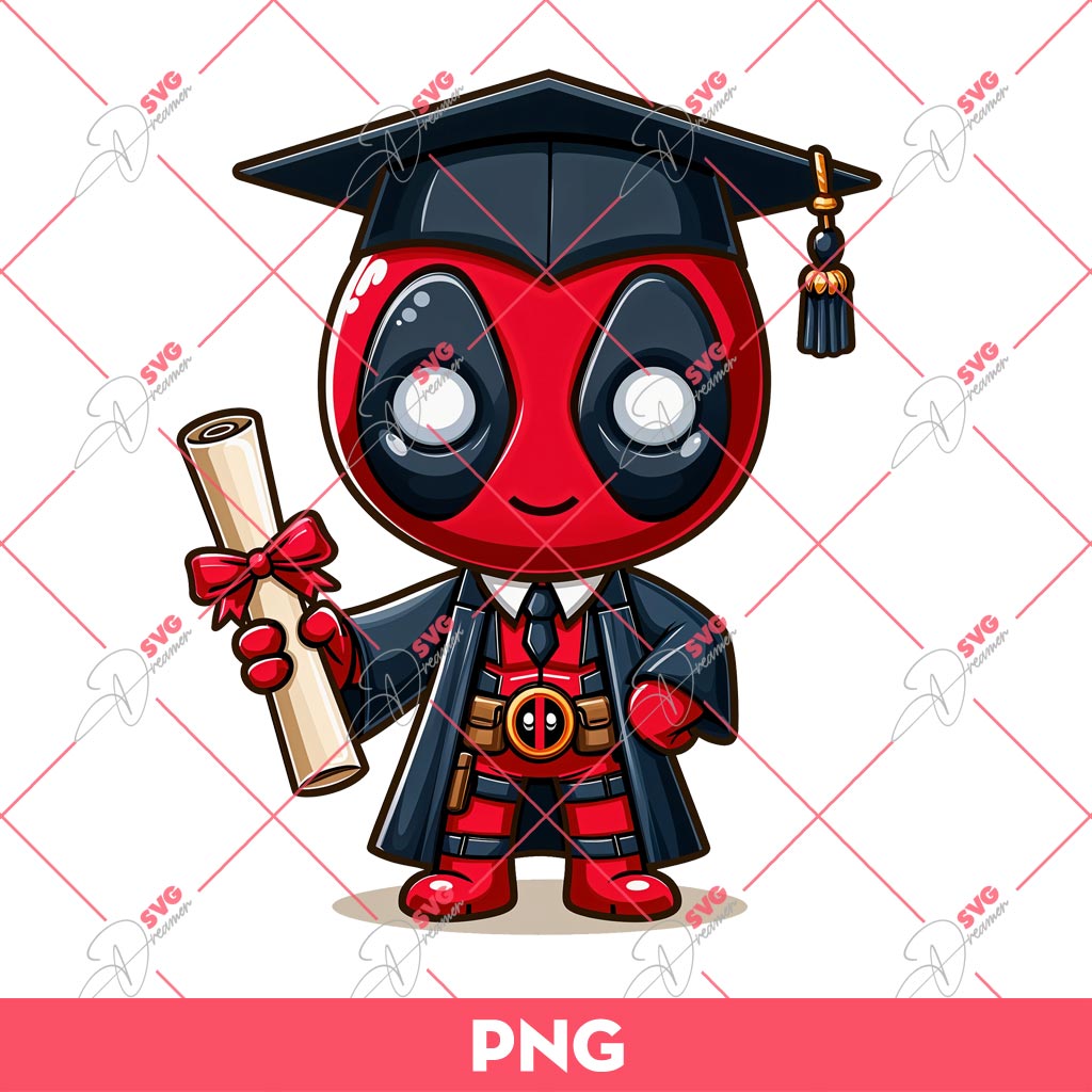 Cute Chibi Deadpool Graduation PNG, Superhero Graduation 2024 PNG