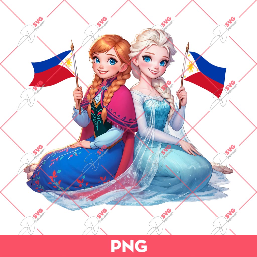Anna And Elsa With Philippines Flag PNG, Princess Philippines Independence Day PNG