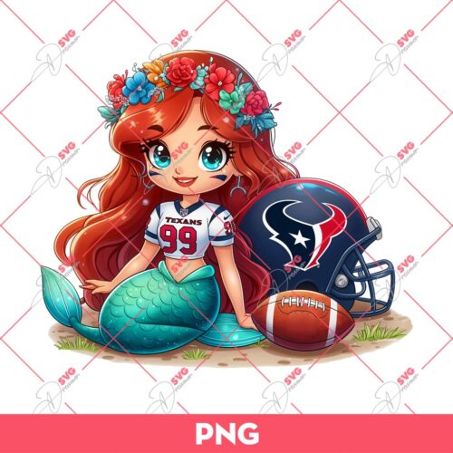 Ariel Mermaid Houston Texans PNG, Disney Princess NFL Football PNG