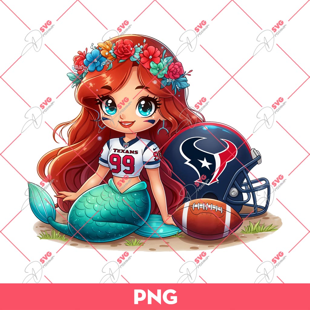 Ariel Mermaid Houston Texans PNG, Disney Princess NFL Football PNG