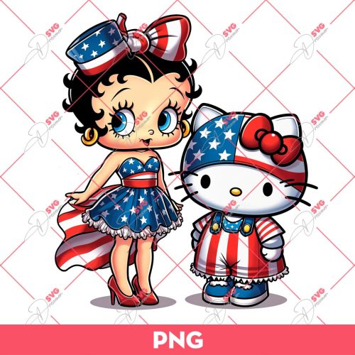 Betty Boop And Hello Kitty US Flag PNG, Independence Day PNG, 04th Of July PNG