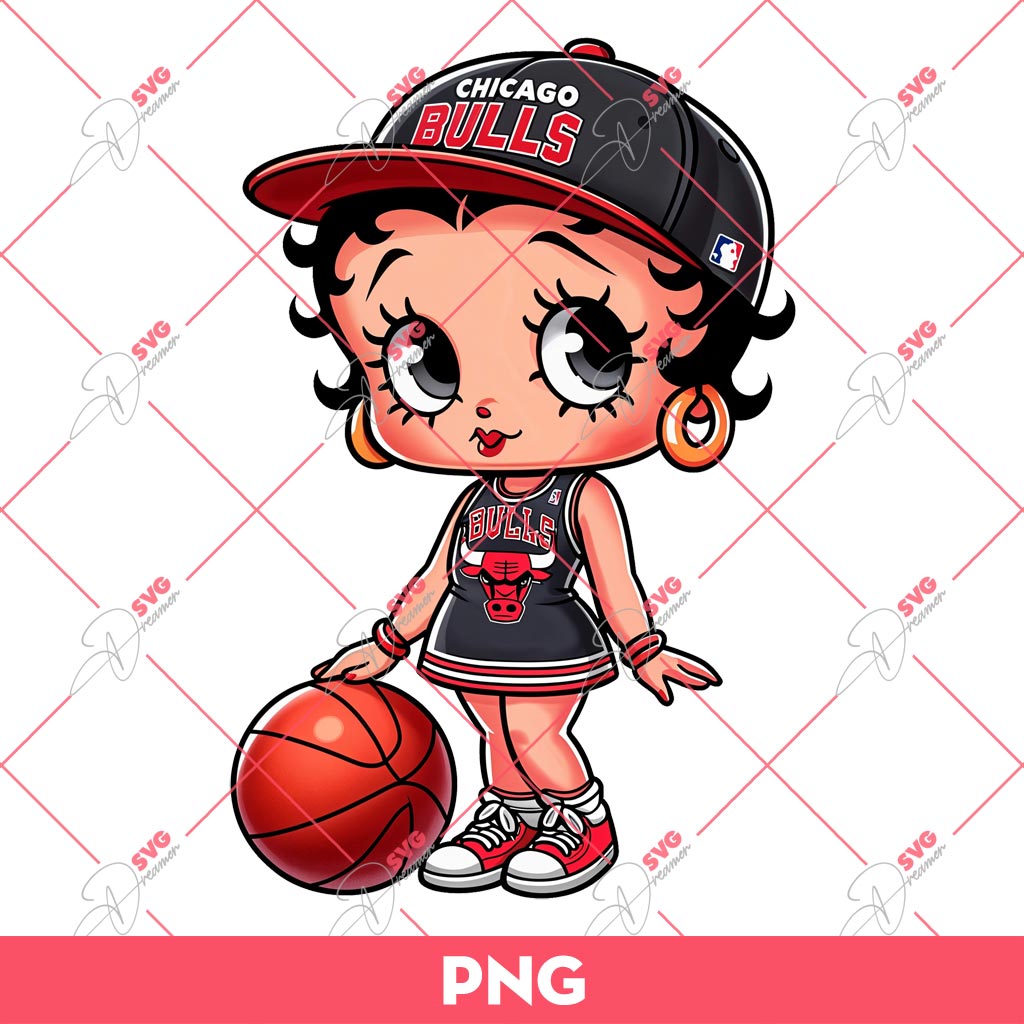 Betty Boop Chicago Bulls PNG, Cute Betty Boop Basketball PNG