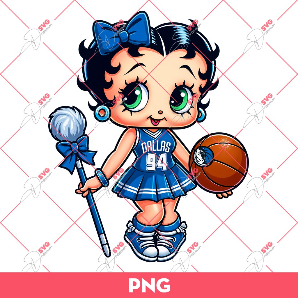 Betty Boop Dallas Mavericks PNG, Cute Betty Boop Basketball PNG