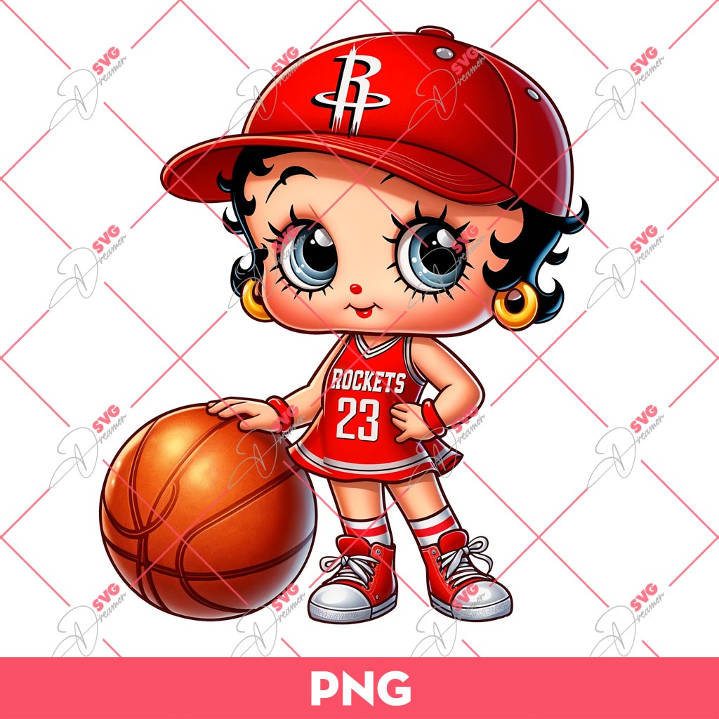 Betty Boop Houston Rockets PNG, Cute Betty Boop Basketball PNG