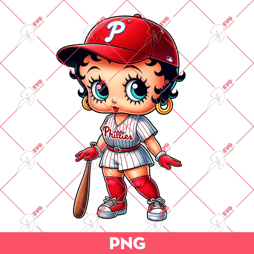Betty Boop Philadelphia Phillies PNG, Cute Betty Boop Baseball PNG