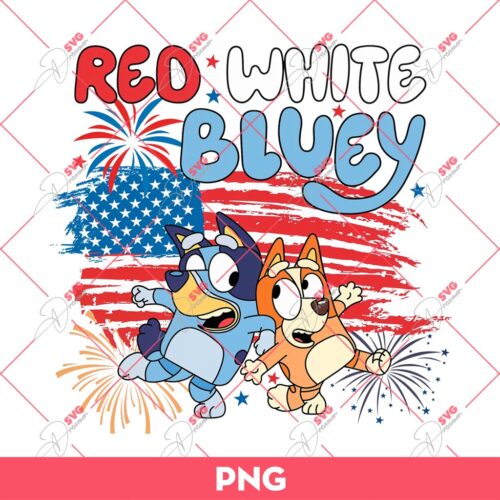 Bluey America Independence Day PNG, Red White Bluey US Flag PNG, Bluey 04th Of July PNG
