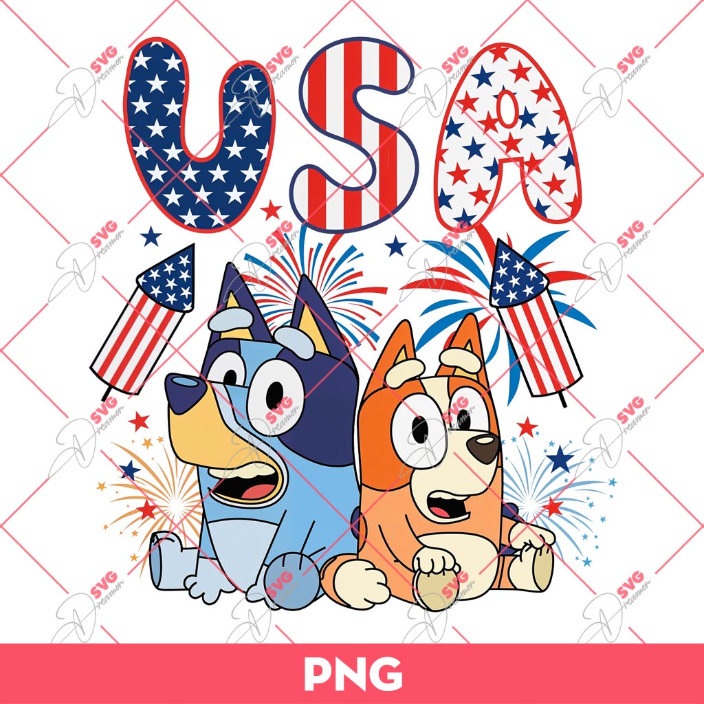 Bluey And Bingo USA PNG, Bluey Independence Day PNG, Bluey 04th Of July PNG