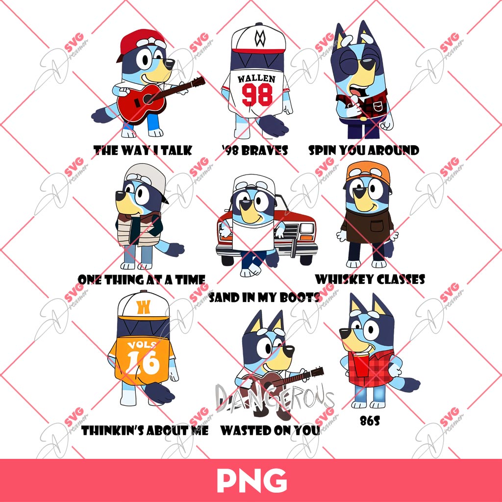 Bluey Morgan Wallen PNG, Bluey PNG, Bandit Heeler Dog PNG