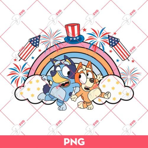 Bluey Rainbow Celelebrate Independence Day PNG, Bluey America PNG, Bluey 04th Of July PNG