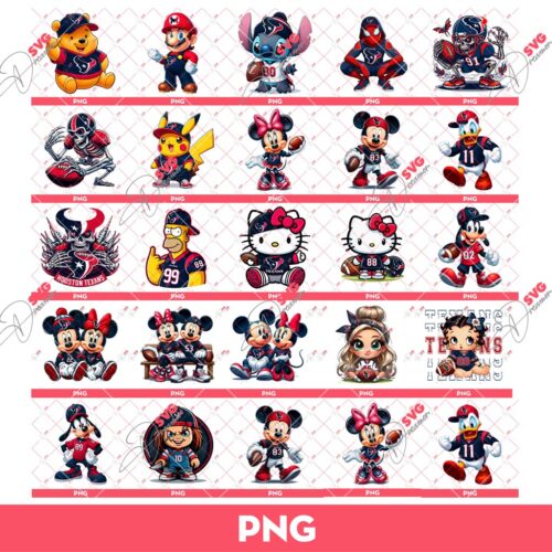 Bundle Cartoon Houston Texans NFL Football PNG, Cartoon Characters Houston Texans PNG Bundle