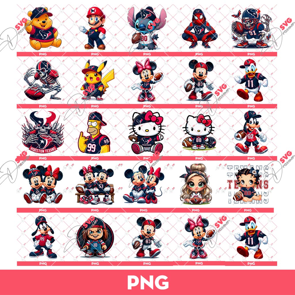 Bundle Cartoon Houston Texans NFL Football PNG, Cartoon Characters Houston Texans PNG Bundle