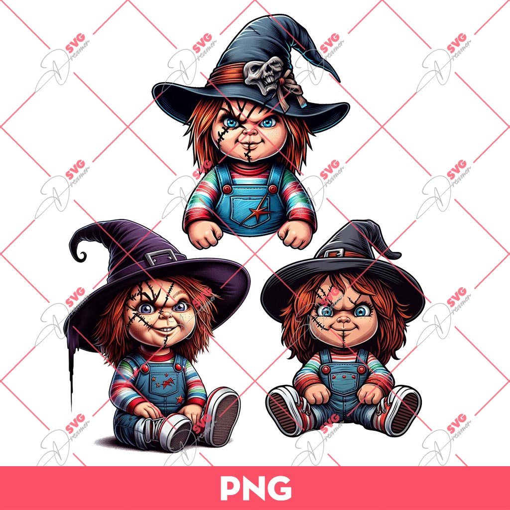Bundle Chucky Witch PNG, Horror Movie Characters PNG, Chucky Witch Halloween PNG