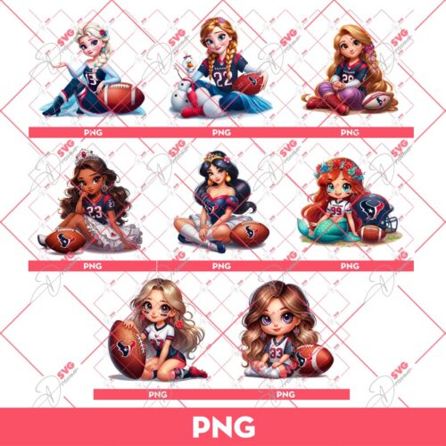 Bundle Disney Princess Houston Texans PNG, Cute Girls Houston Texans PNG Bundle