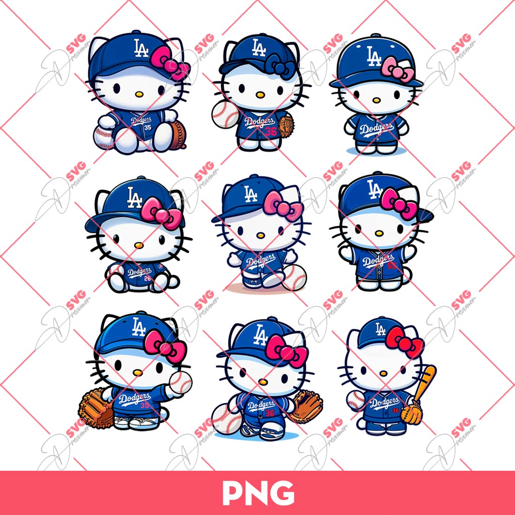 Bundle Hello Kitty LA Dodgers PNG, Hello Kitty Los Angeles Dodgers Baseball PNG Bundle