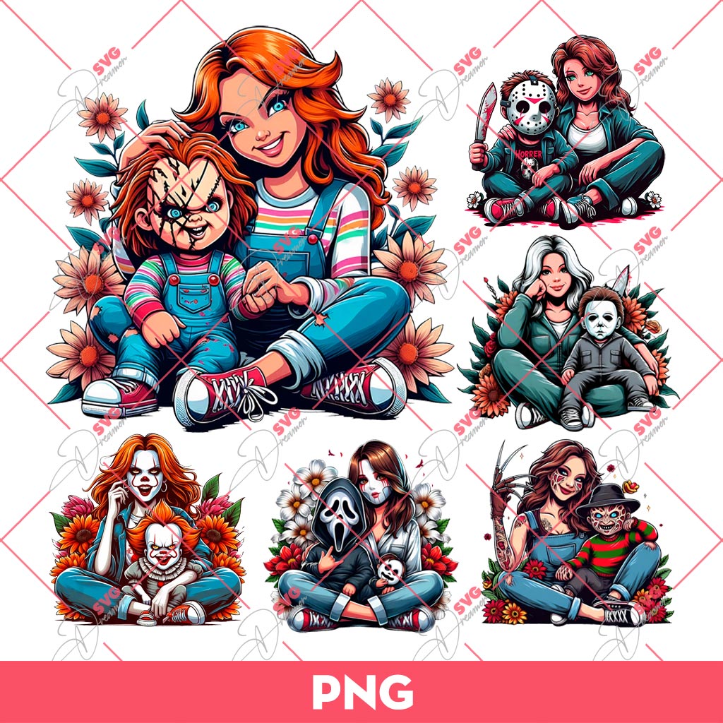 Bundle Mom And Horror Characters PNG, Mothers Day Gift PNG
