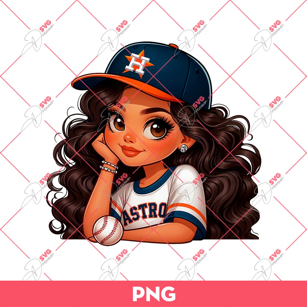 Chicana Girl Astros PNG, Cute Latina Girl Houston Astros PNG, Chicana Girl Baseball PNG